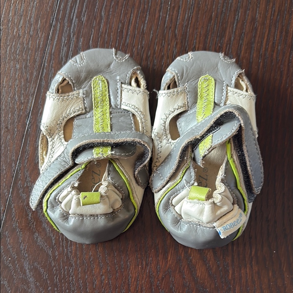 Robeez Soft Leather Baby Sandals - Gray and Green